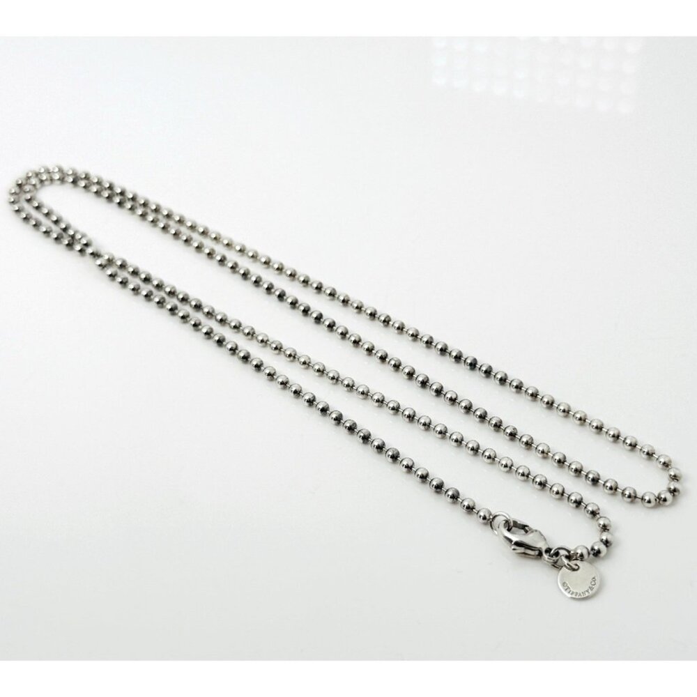 24.5" Tiffany & Co Sterling Silver 2.5mm Bead Necklace Dog Chain w Lobster Clasp